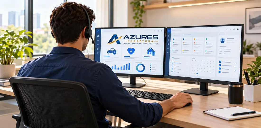 Profissional da Azures em atendimento com sistema de CRM